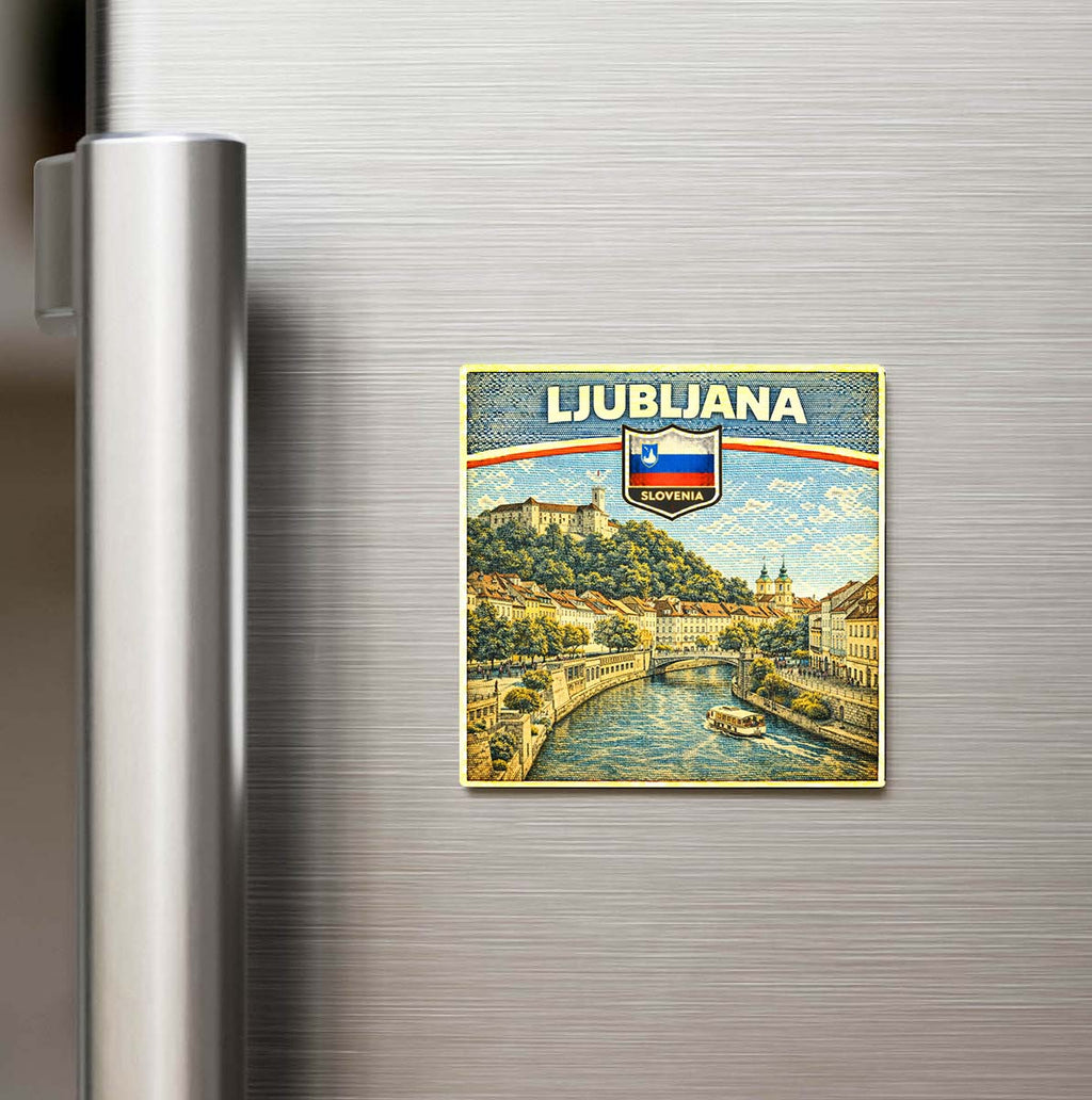 Retro Slovenya Ljubljana Şehri Temalı Vintage Buzdolap Magneti