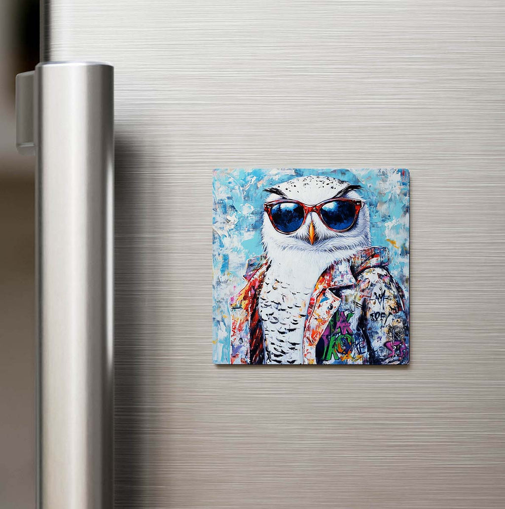Snowy Owl - Kar Baykuşu - Güneş Gözlüklü Style - Buzdolap Magneti