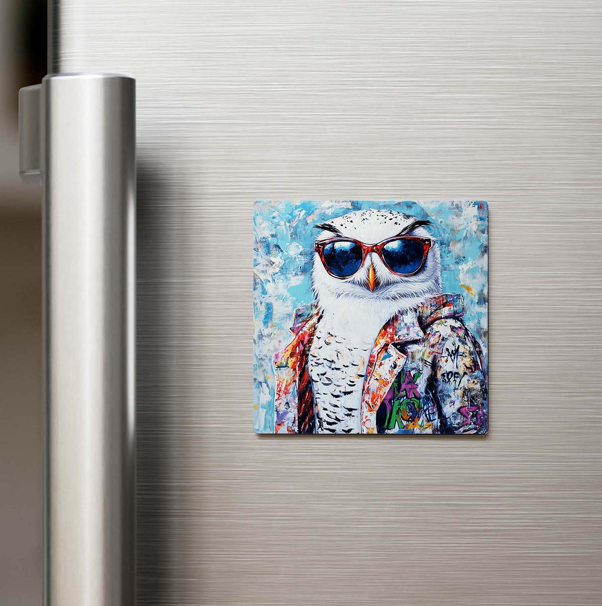 Snowy Owl - Kar Baykuşu - Güneş Gözlüklü Style - Buzdolap Magneti
