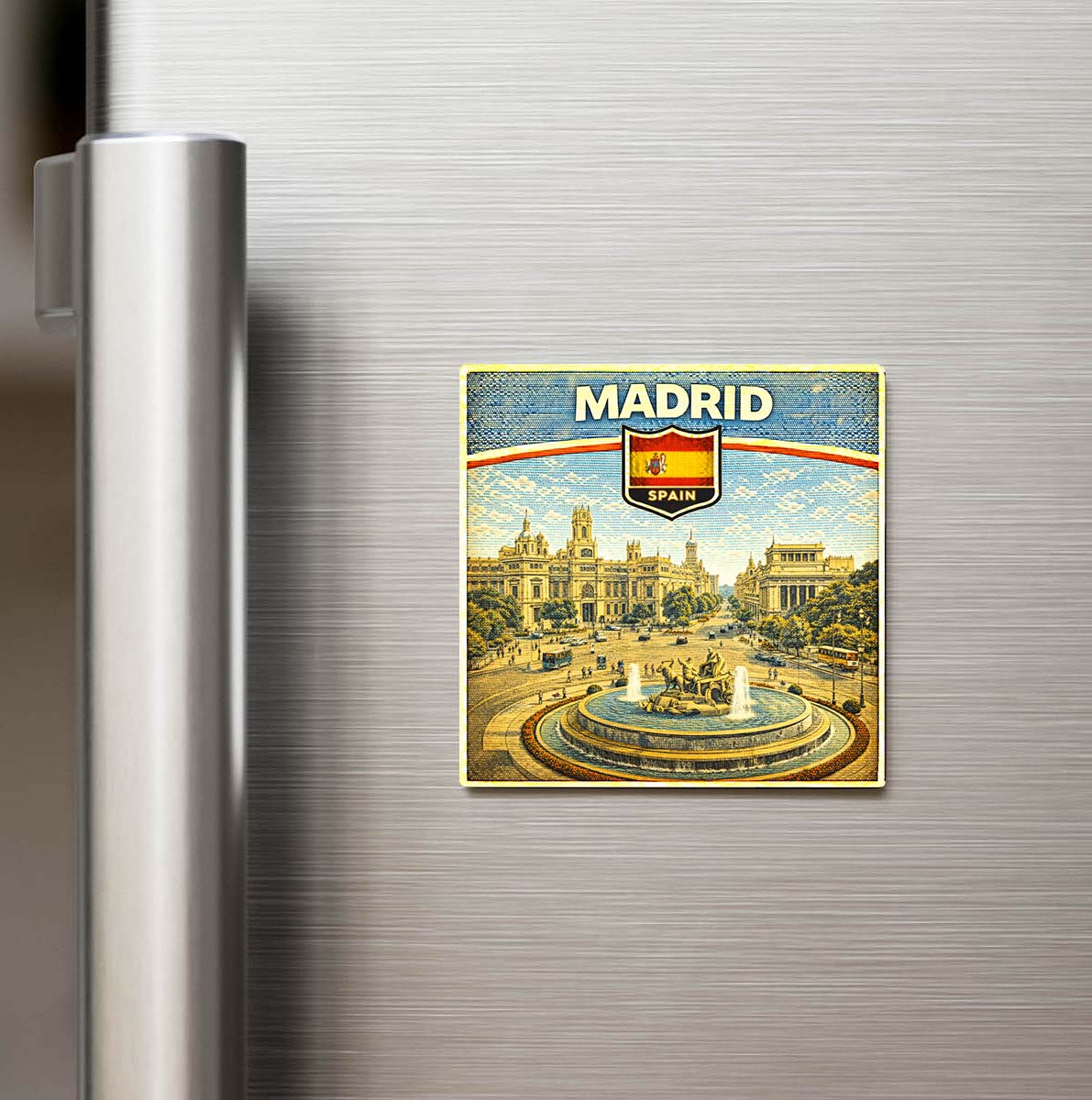 Retro İspanya Madrid Şehri Temalı Vintage Buzdolap Magneti