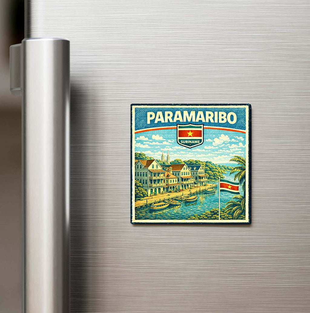 Retro Surinam Paramaribo Şehri Temalı Vintage Buzdolap Magneti
