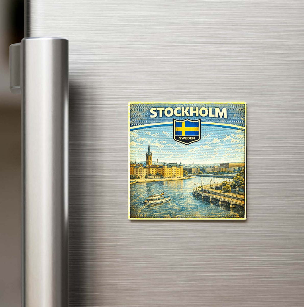 Retro İsveç Stockholm Şehri Temalı Vintage Buzdolap Magneti