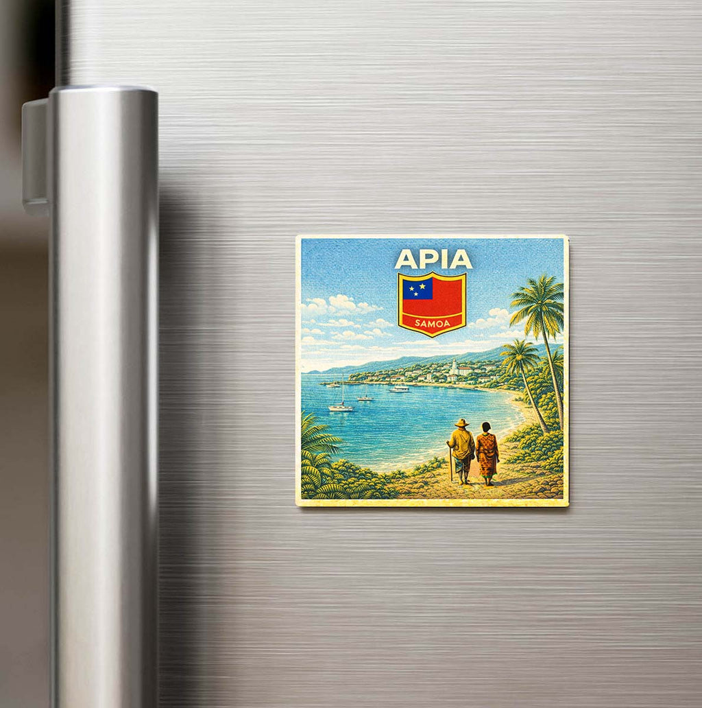 Retro Samoa Apia Şehri Temalı Vintage Buzdolap Magneti