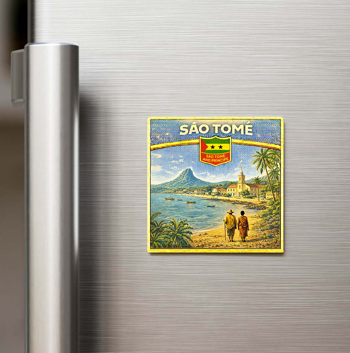 Retro Sao Tome ve Principe Sao Tome Şehri Temalı Vintage Buzdolap Magneti