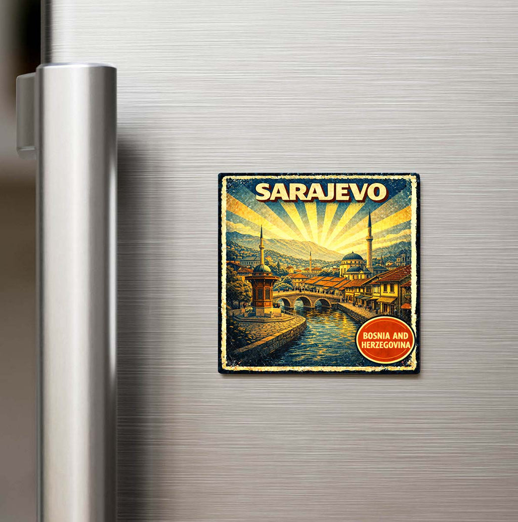 Vintage Saraybosna Şehri Temalı Buzdolap Magneti