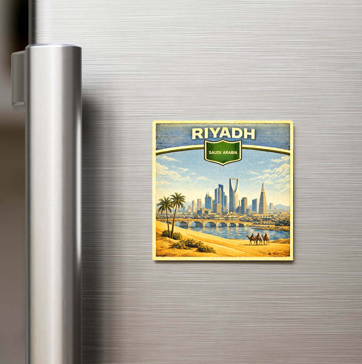 Retro Suudi Arabistan Riyad Şehri Temalı Vintage Buzdolap Magneti
