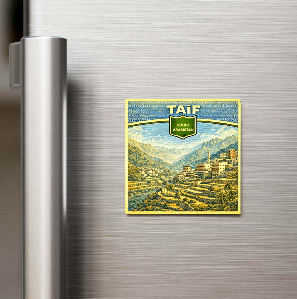 Retro Suudi Arabistan Taif Şehri Temalı Vintage Buzdolap Magneti
