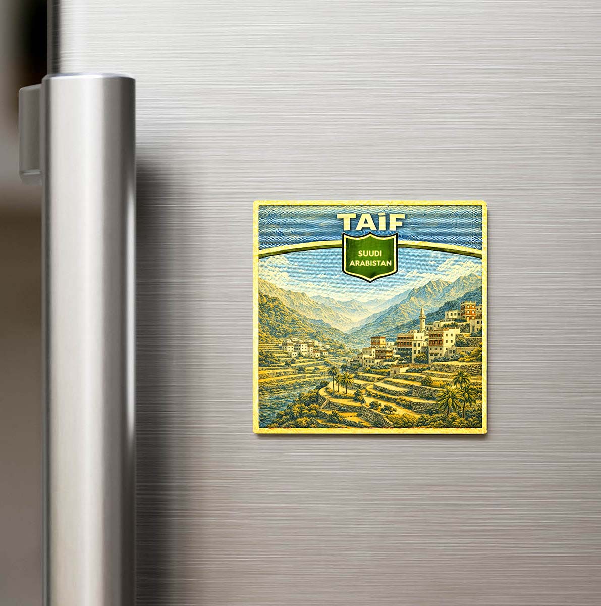 Retro Suudi Arabistan Taif Şehri Temalı Vintage Buzdolap Magneti