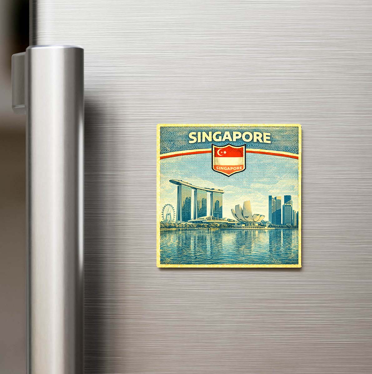 Retro Singapur Singapur Şehri Temalı Vintage Buzdolap Magneti