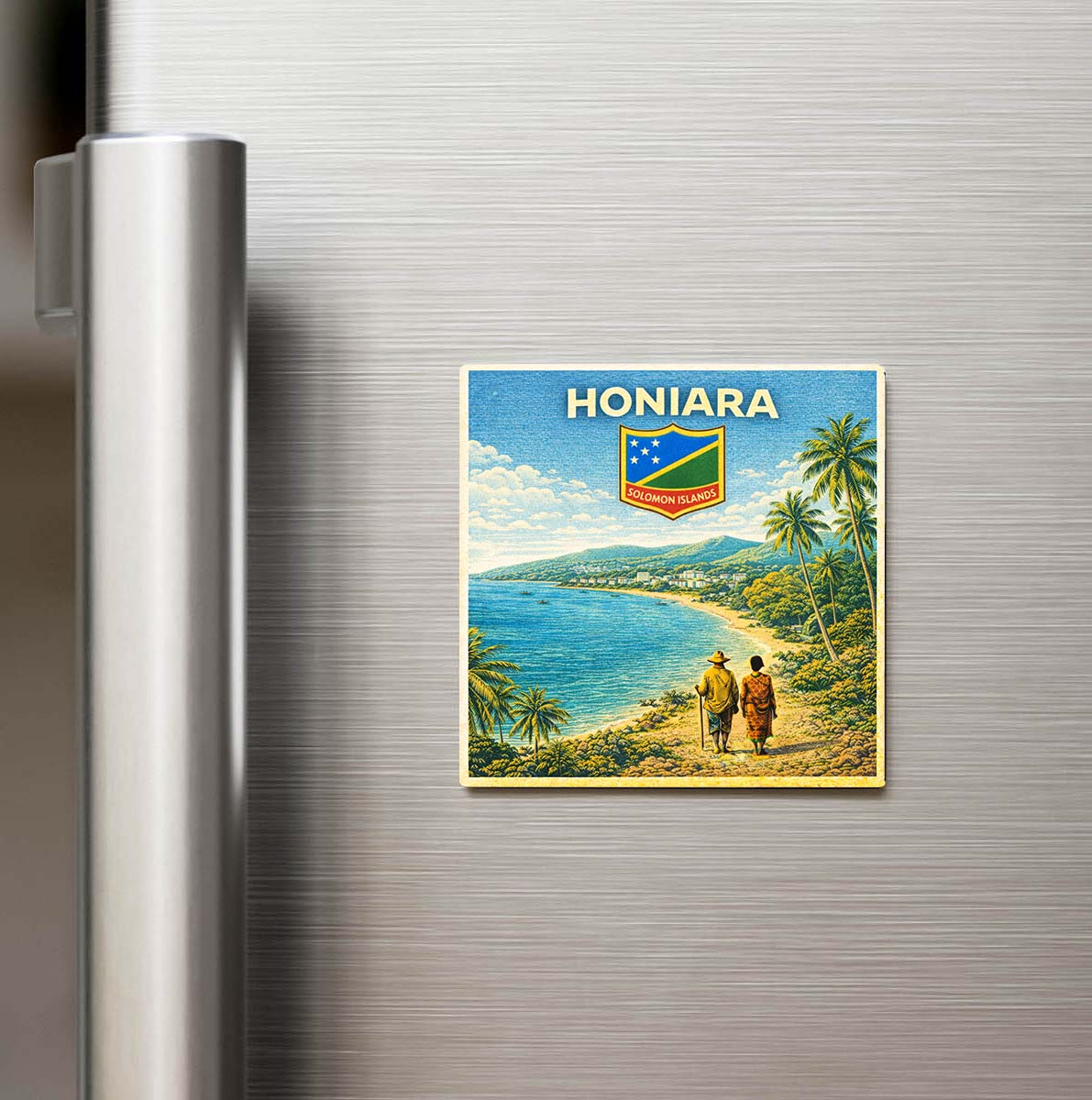 Retro Solomon Adaları Honiara Şehri Temalı Vintage Buzdolap Magneti