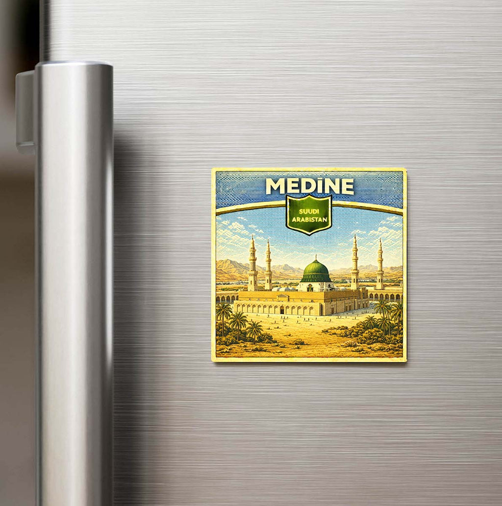 Retro Suudi Arabistan Medine Şehri Temalı Vintage Buzdolap Magneti
