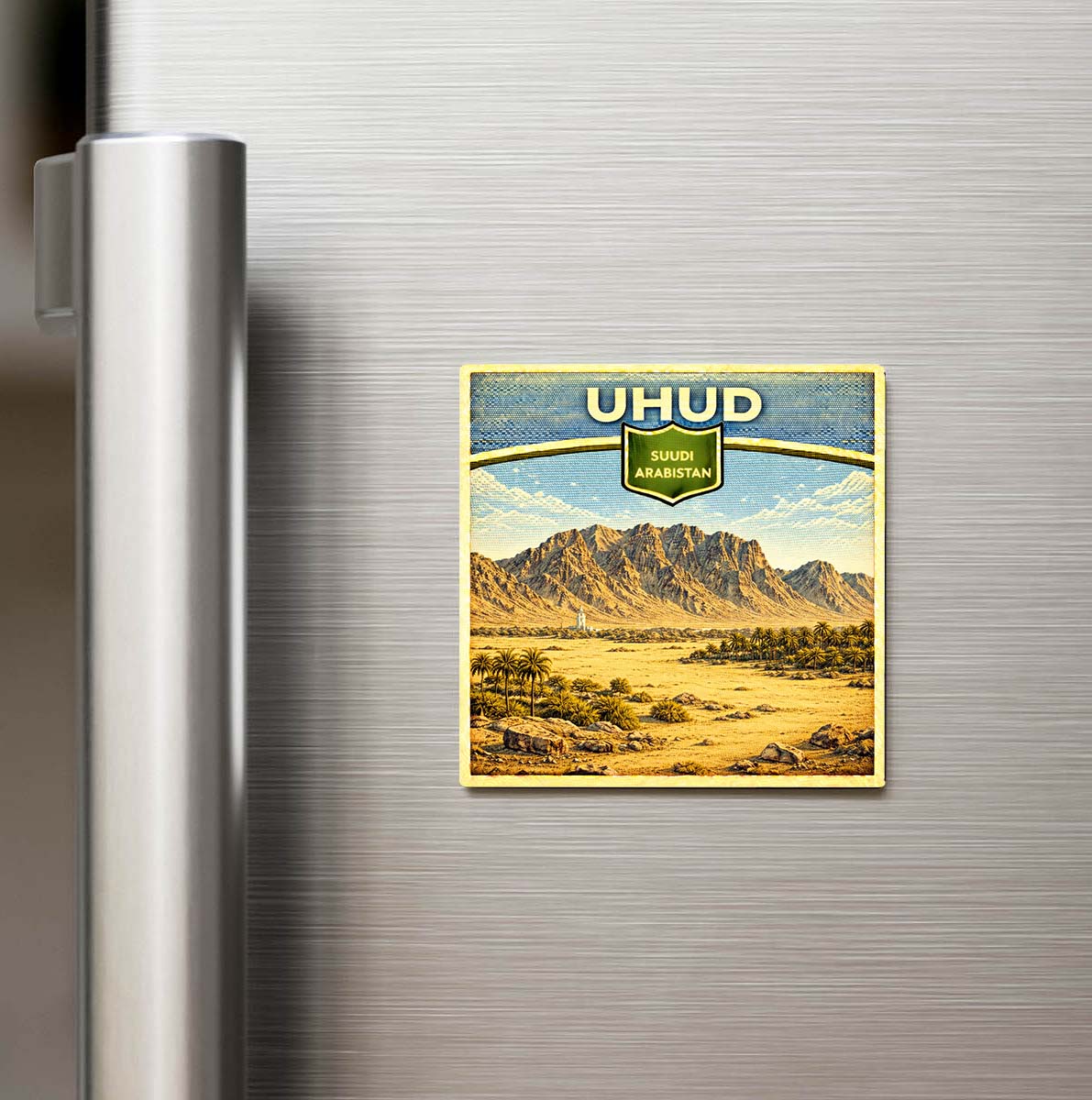 Retro Suudi Arabistan Uhud Şehri Temalı Vintage Buzdolap Magneti