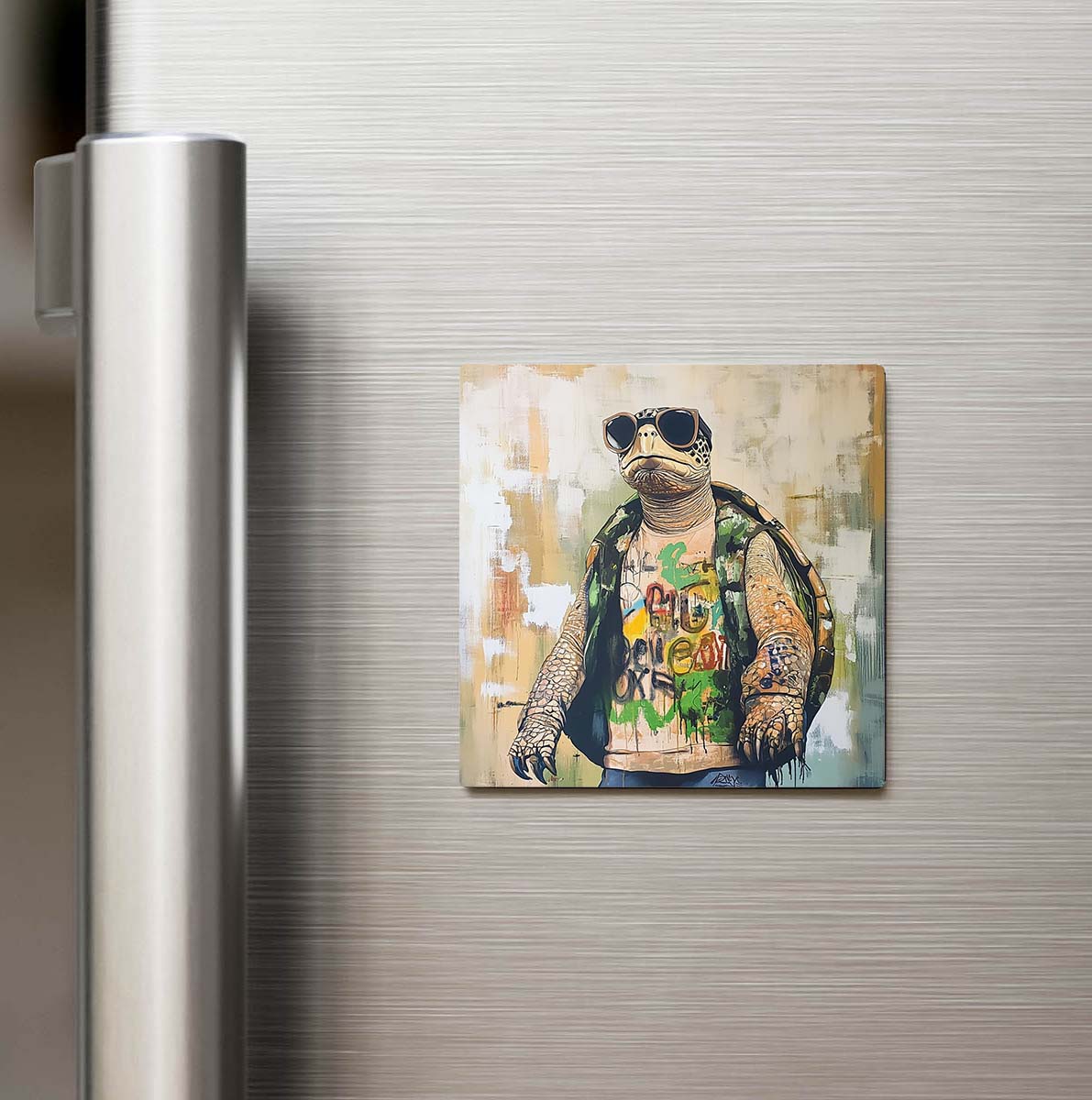 Turtle - Kaplumbağa - Güneş Gözlüklü Style - Buzdolap Magneti