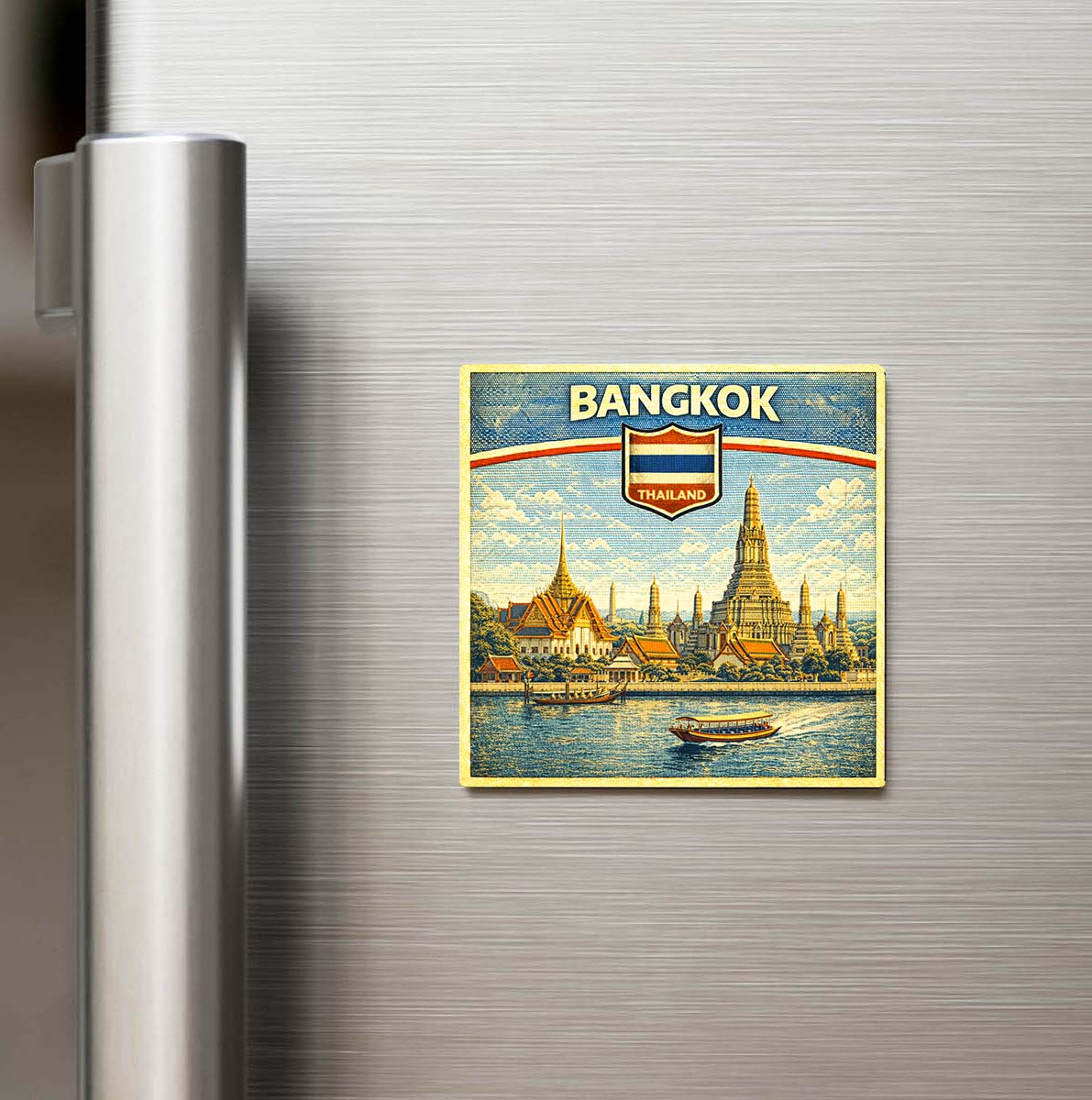 Retro Tayland Bangkok Şehri Temalı Vintage Buzdolap Magneti