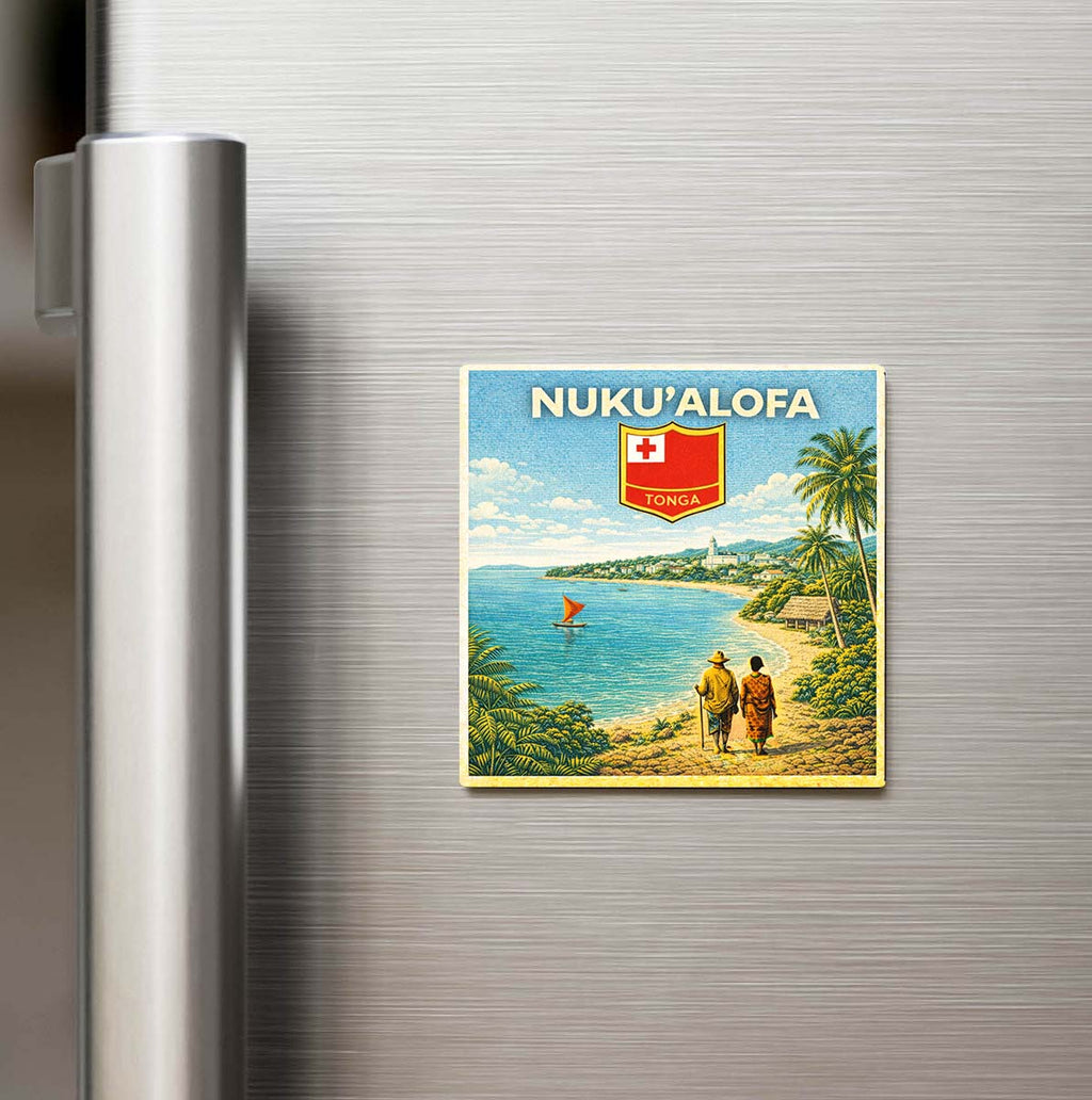 Retro Tonga Nukuʻalofa Şehri Temalı Vintage Buzdolap Magneti