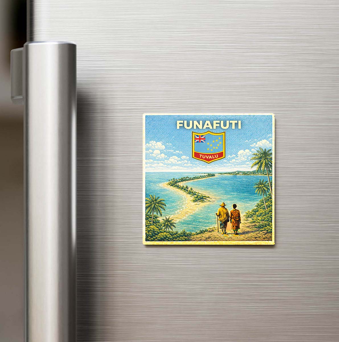 Retro Tuvalu Funafuti Şehri Temalı Vintage Buzdolap Magneti