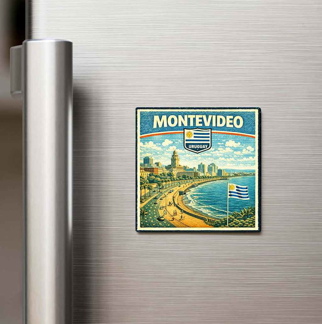 Retro Uruguay Montevideo Şehri Temalı Vintage Buzdolap Magneti
