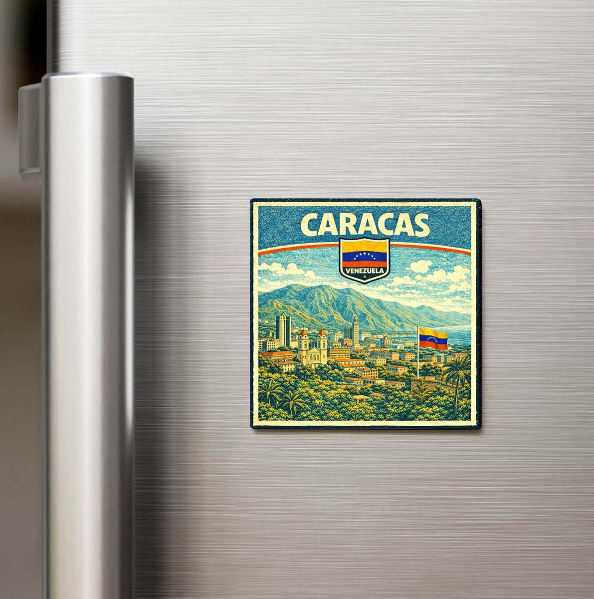 Retro Venezuela Caracas Şehri Temalı Vintage Buzdolap Magneti