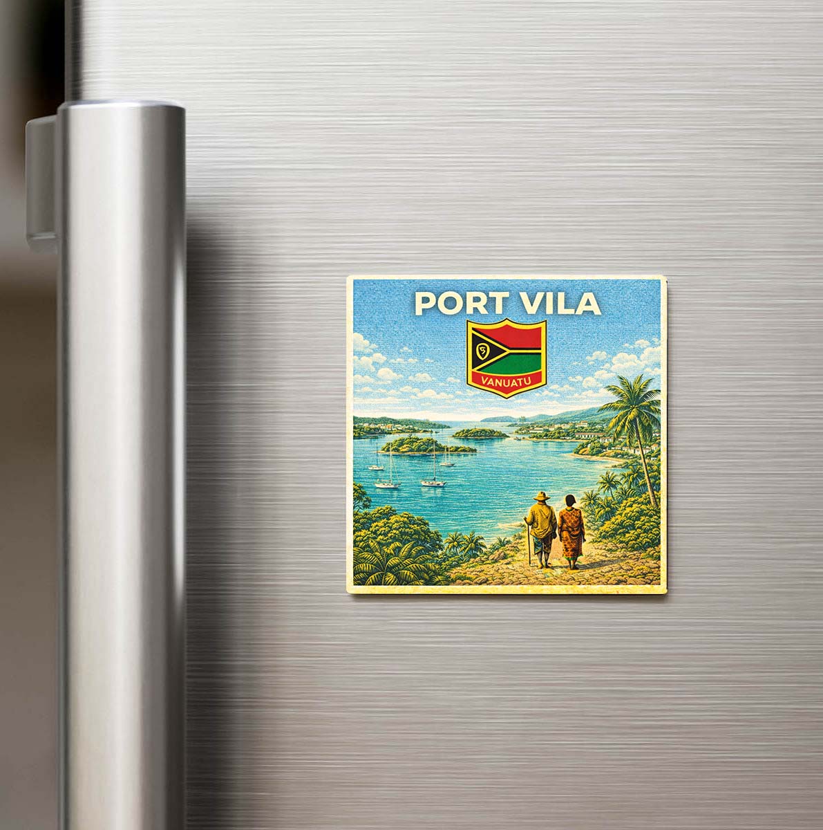 Retro Vanuatu Port Vila Şehri Temalı Vintage Buzdolap Magneti