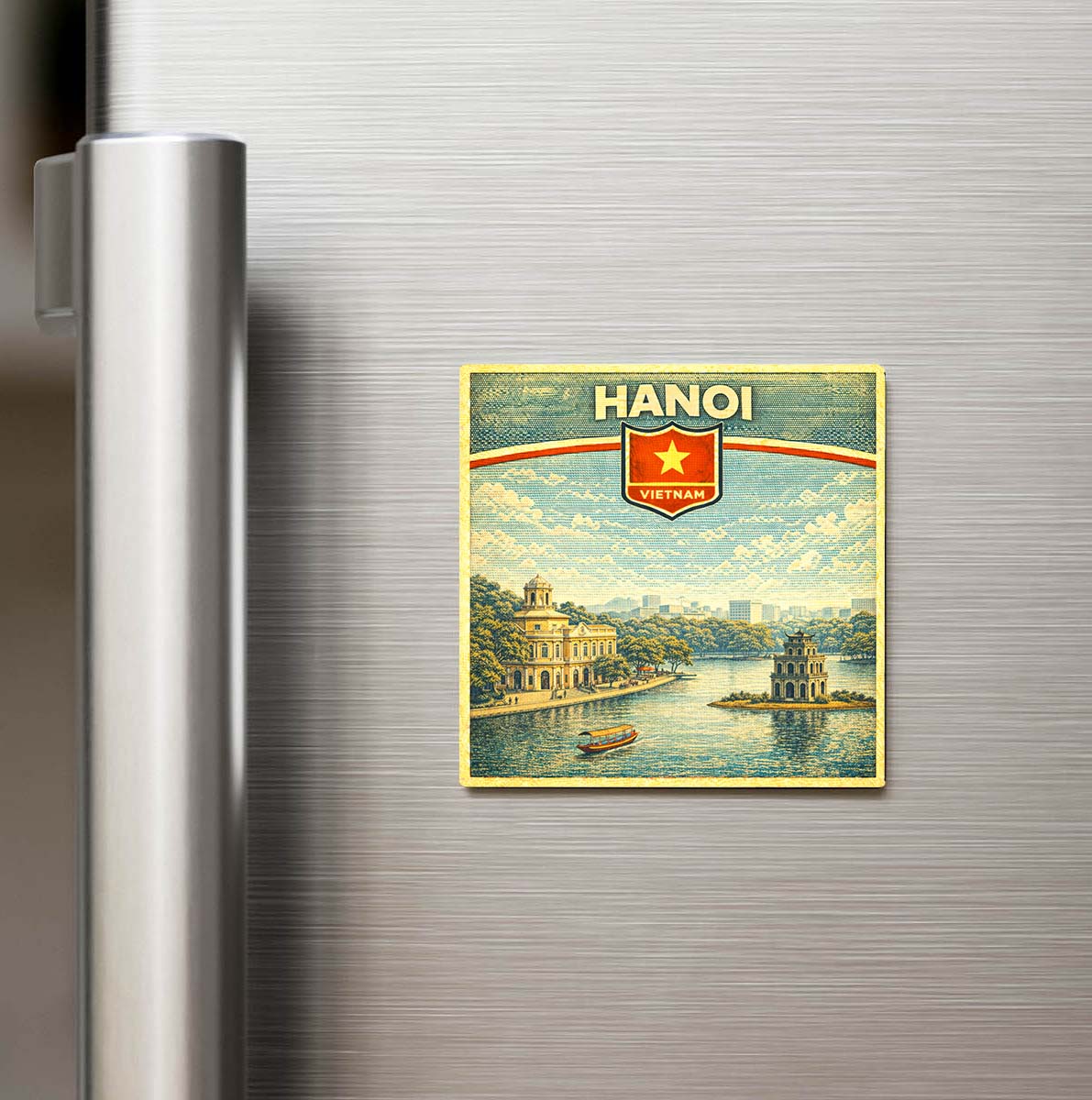 Retro Vietnam Hanoi Şehri Temalı Vintage Buzdolap Magneti