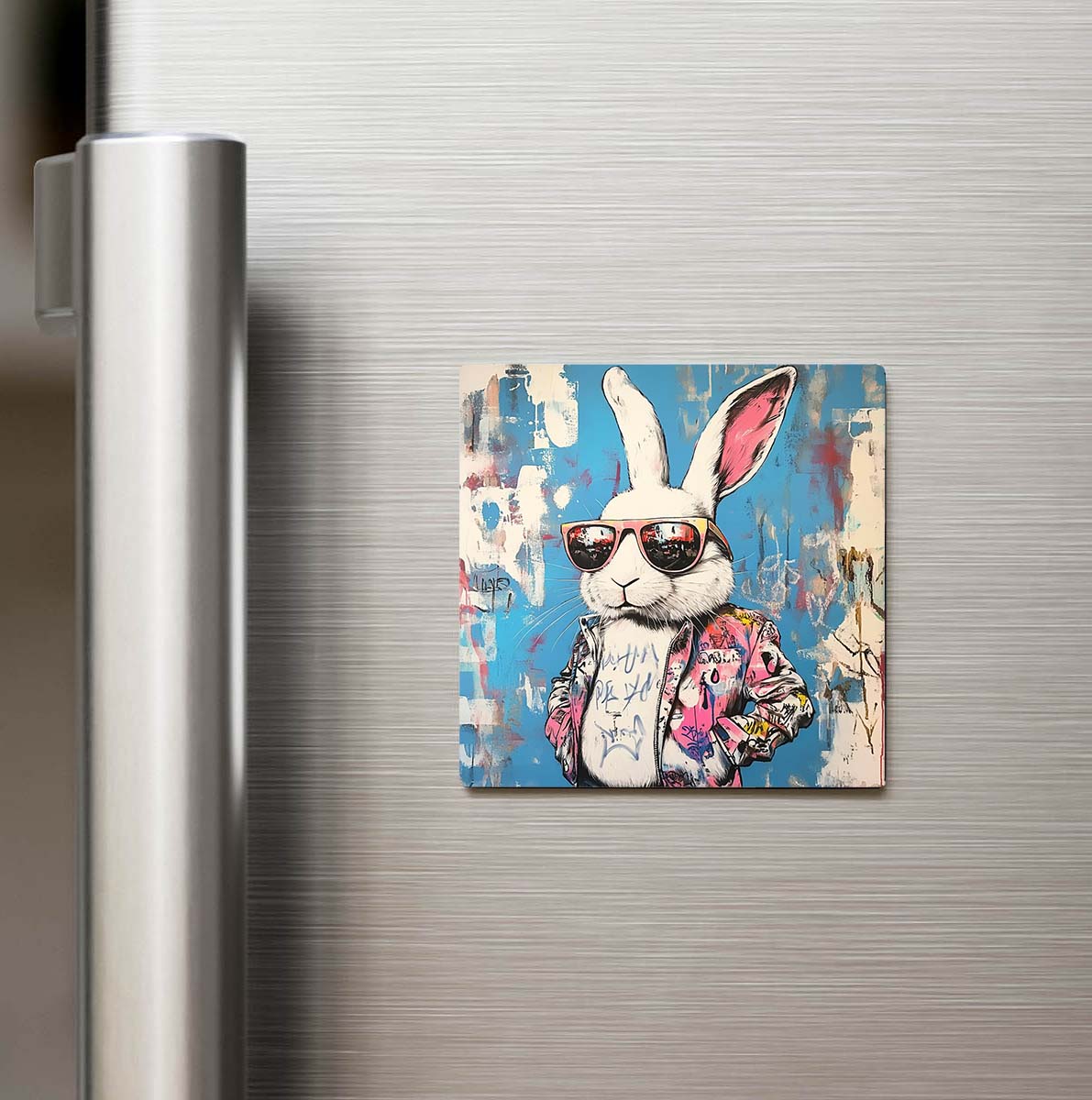 White Rabbit - Beyaz Tavşan - Güneş Gözlüklü Style - Buzdolap Magneti