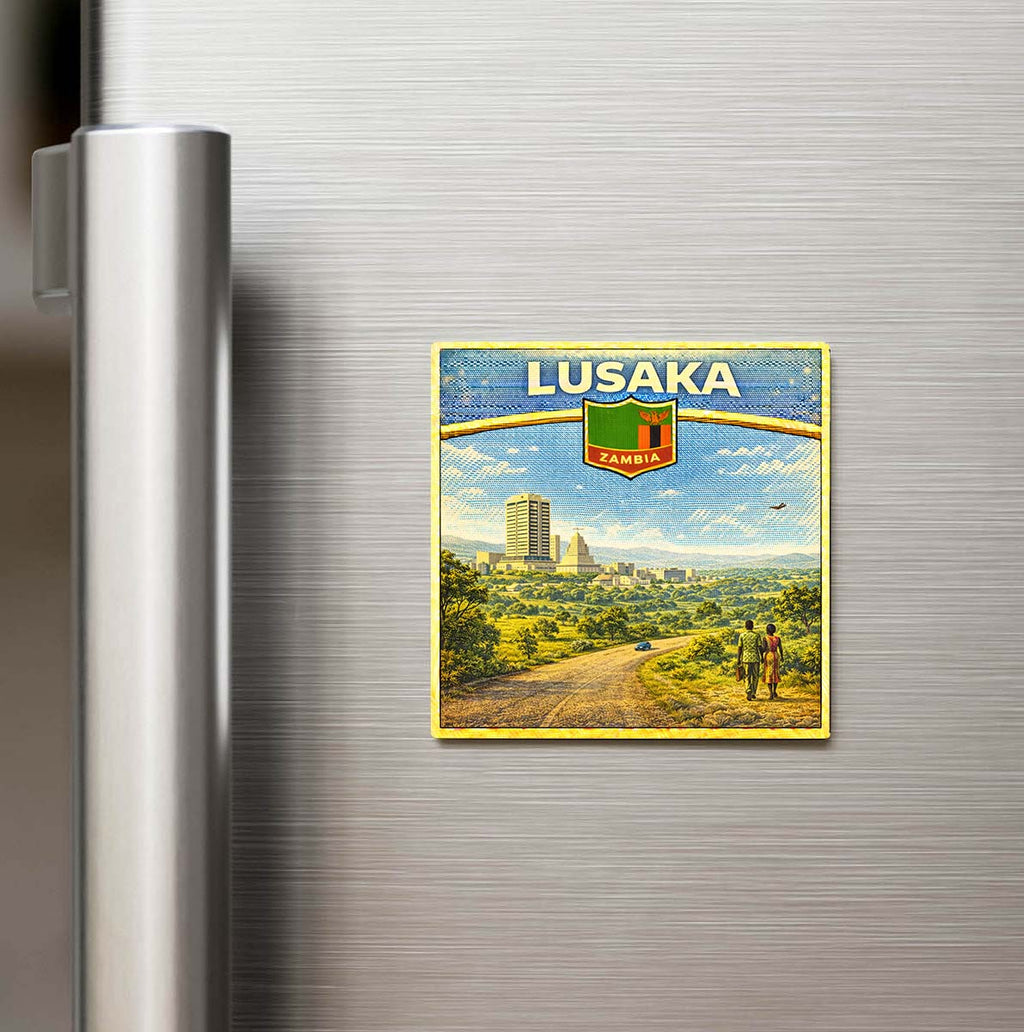 Retro Zambiya Lusaka Şehri Temalı Vintage Buzdolap Magneti