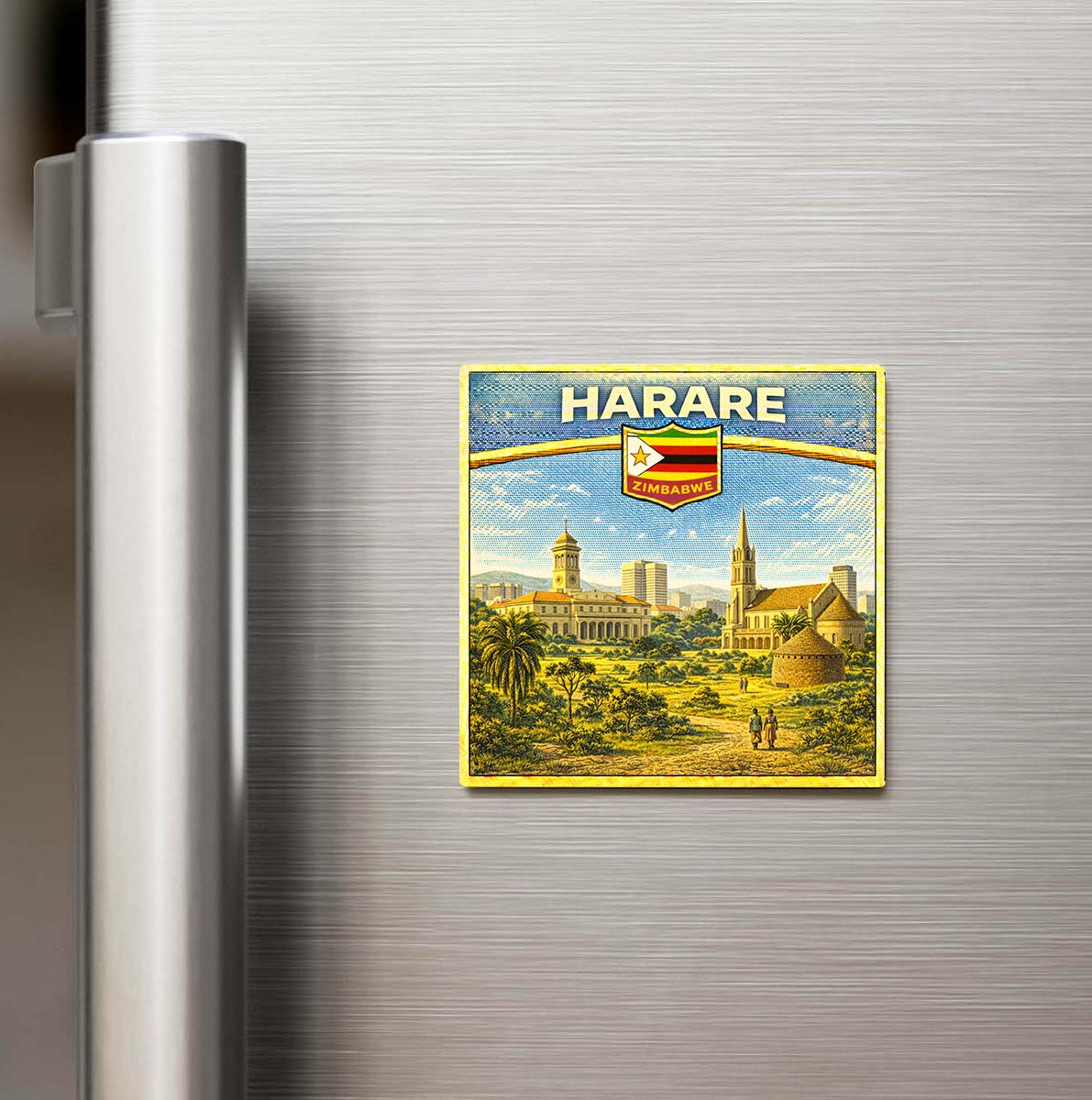 Retro Zimbabve Harare Şehri Temalı Vintage Buzdolap Magneti