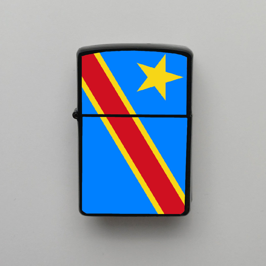 Kongo Demokratik Cumhuriyeti Bayrağı - Benzinli Siyah Çakmak - Hediyelik