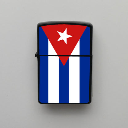 Küba Cuba Bayrağı - Benzinli Siyah Çakmak - Hediyelik