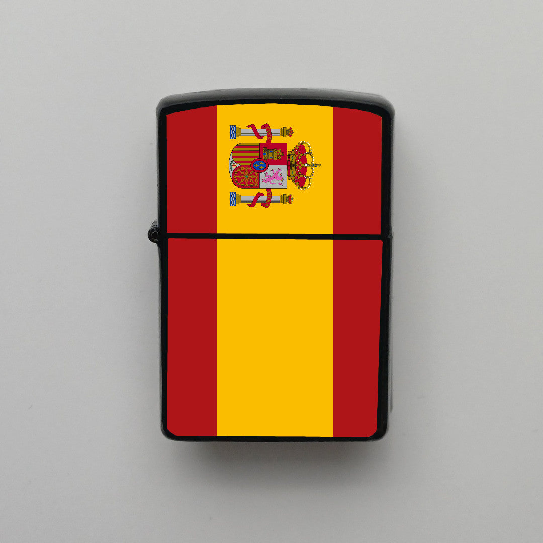 İspanya Spain Bayrağı - Benzinli Siyah Çakmak - Hediyelik