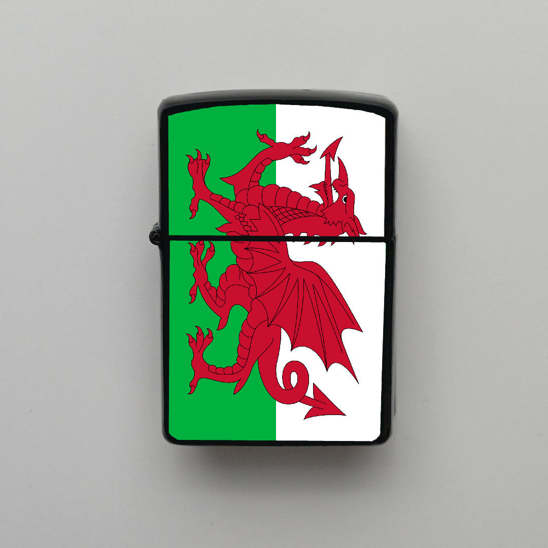 Galler Wales Bayrağı - Benzinli Siyah Çakmak - Hediyelik