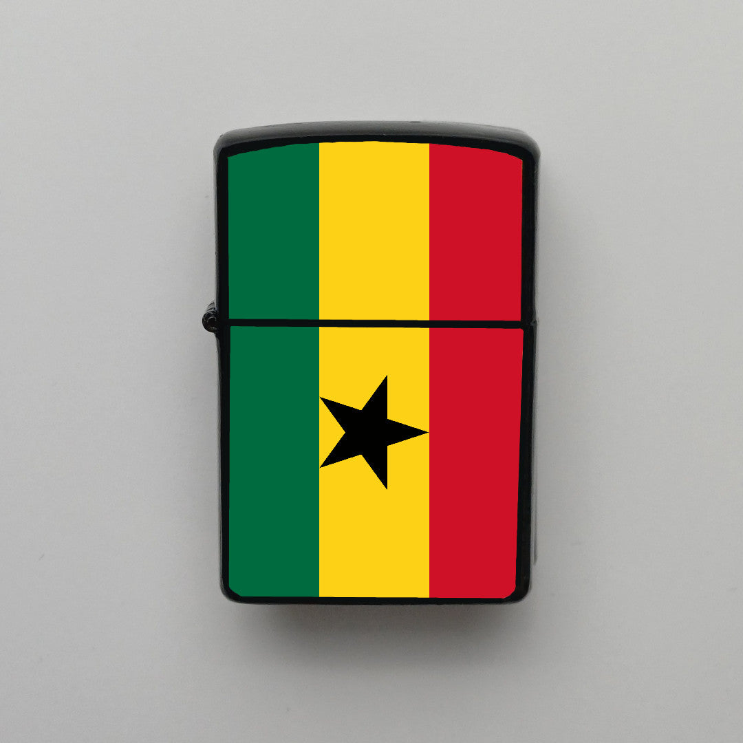 Gana Ghana Bayrağı - Benzinli Siyah Çakmak - Hediyelik