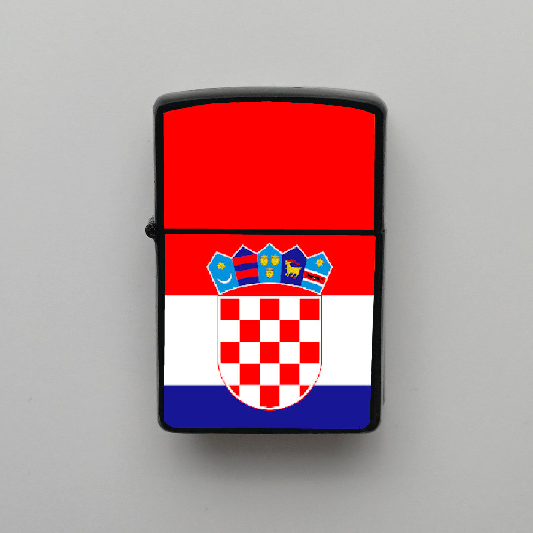 Hırvatistan Croatia Bayrağı - Benzinli Siyah Çakmak - Hediyelik