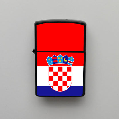 Hırvatistan Croatia Bayrağı - Benzinli Siyah Çakmak - Hediyelik