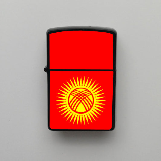 Kırgızistan Kyrgyzstan Bayrağı - Benzinli Siyah Çakmak - Hediyelik