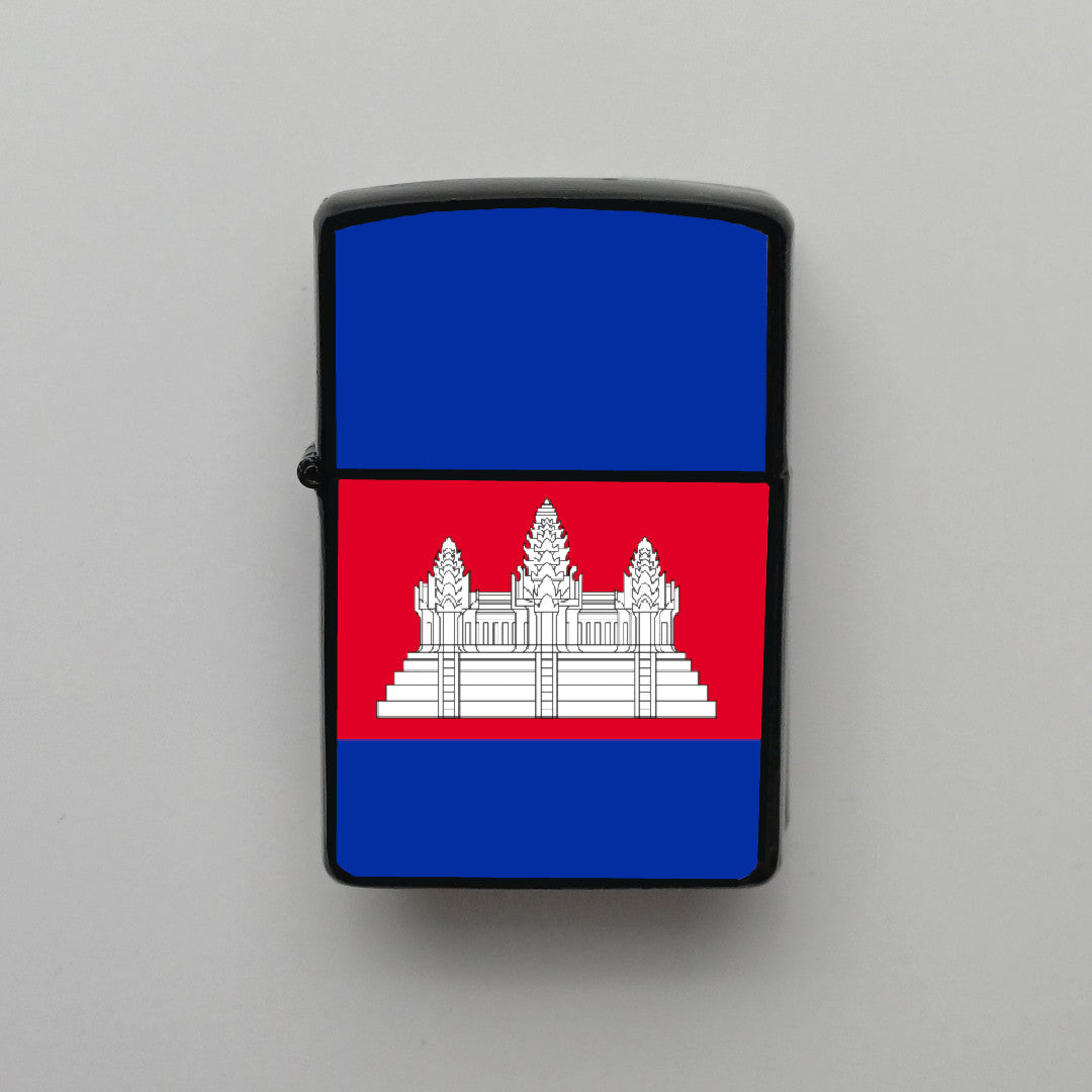 Kamboçya Cambodia Bayrağı - Benzinli Siyah Çakmak - Hediyelik