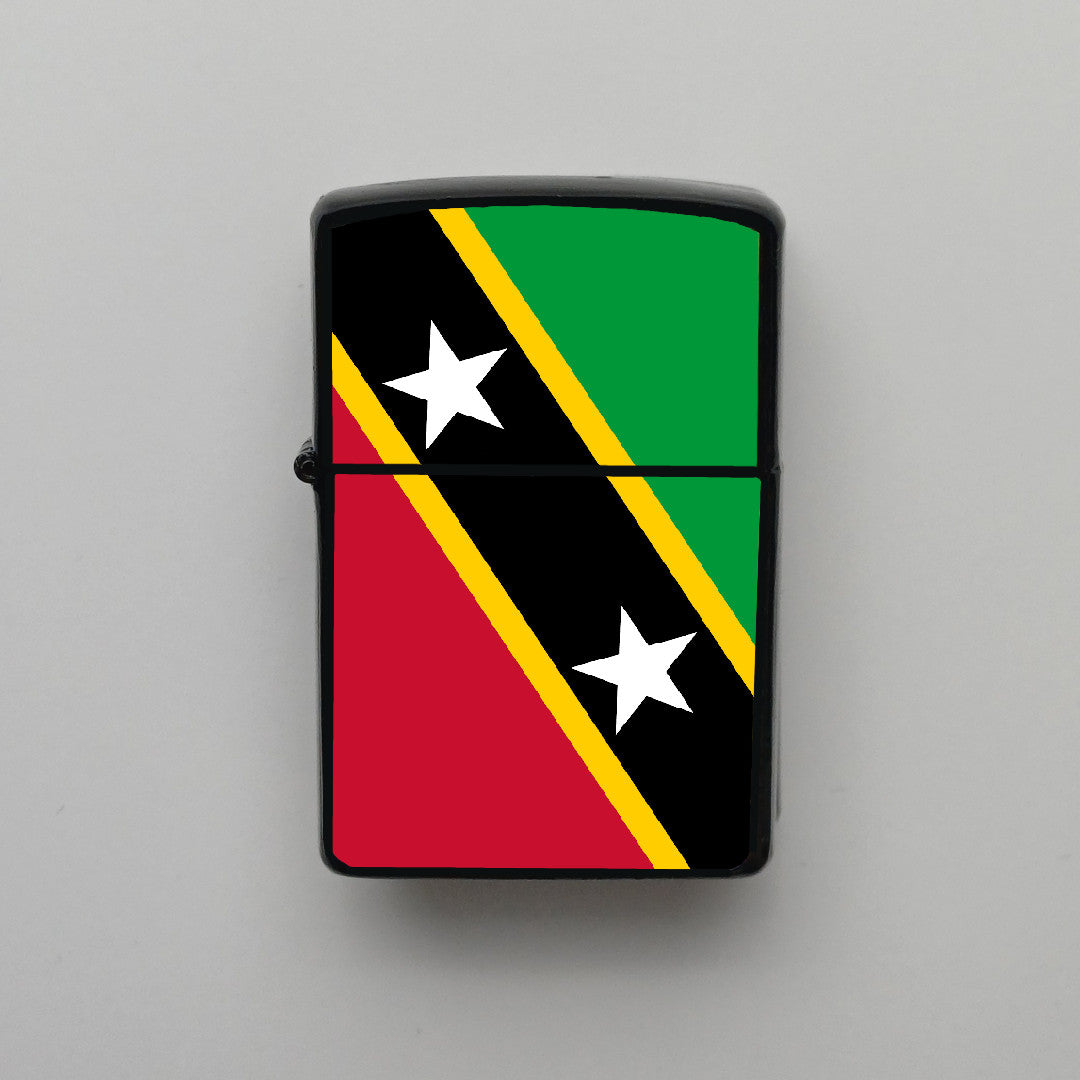 Saint Kitts ve Nevis Bayrağı - Benzinli Siyah Çakmak - Hediyelik
