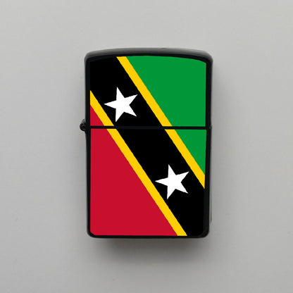 Saint Kitts ve Nevis Bayrağı - Benzinli Siyah Çakmak - Hediyelik