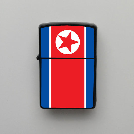 Kuzey Kore North Korea Bayrağı - Benzinli Siyah Çakmak - Hediyelik