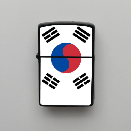Güney Kore South Korea Bayrağı - Benzinli Siyah Çakmak - Hediyelik