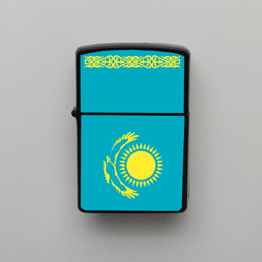 Kazakistan Bayrağı - Benzinli Siyah Çakmak - Hediyelik