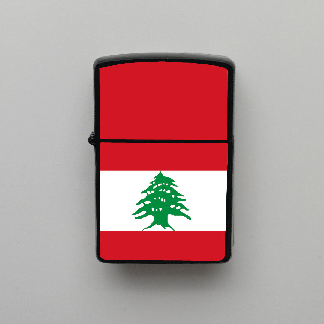 Lübnan Lebanon Bayrağı - Benzinli Siyah Çakmak - Hediyelik