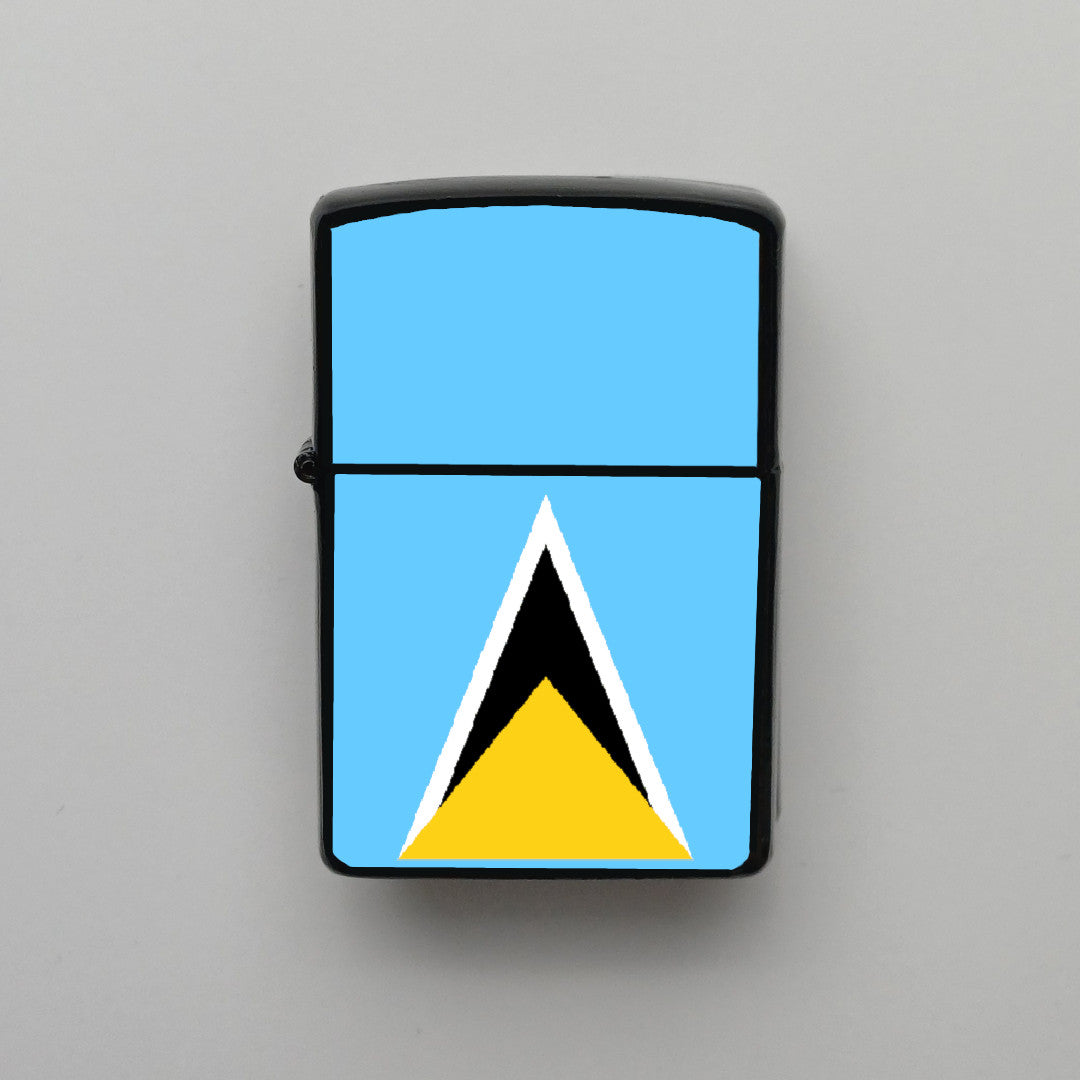 Saint Lucia Bayrağı - Benzinli Siyah Çakmak - Hediyelik