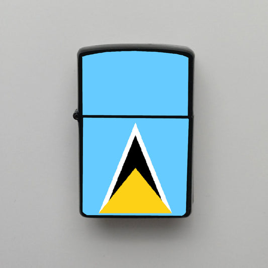 Saint Lucia Bayrağı - Benzinli Siyah Çakmak - Hediyelik