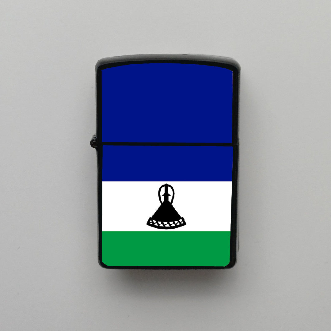 Lesotho Bayrağı - Benzinli Siyah Çakmak - Hediyelik