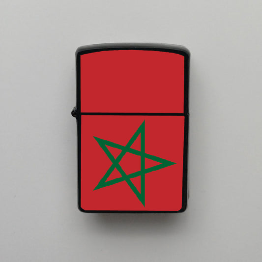 Fas Morocco Bayrağı - Benzinli Siyah Çakmak - Hediyelik