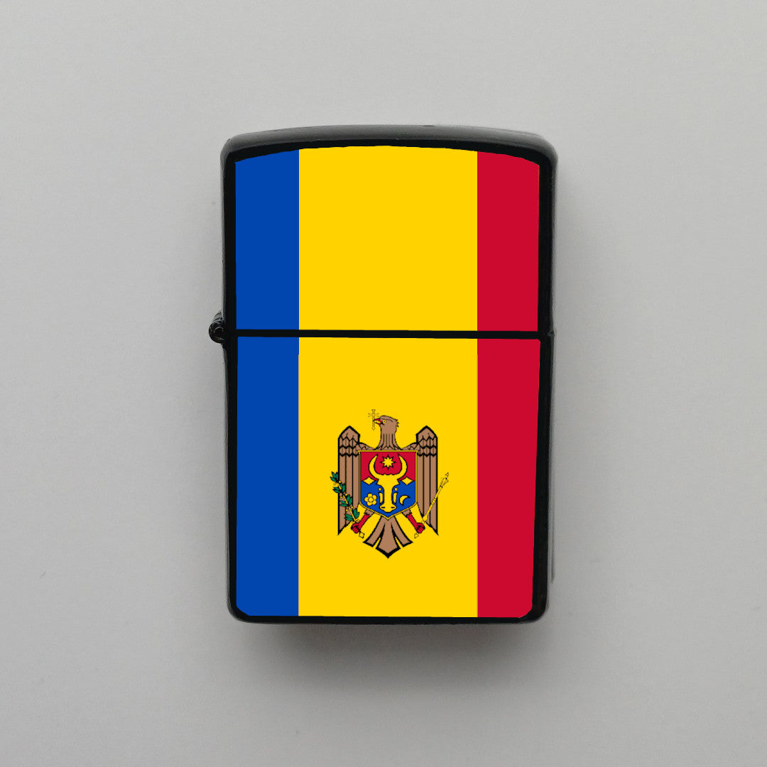 Moldova Bayrağı - Benzinli Siyah Çakmak - Hediyelik