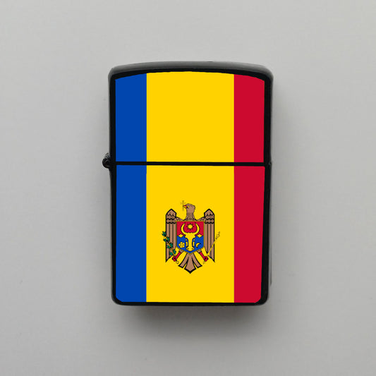 Moldova Bayrağı - Benzinli Siyah Çakmak - Hediyelik