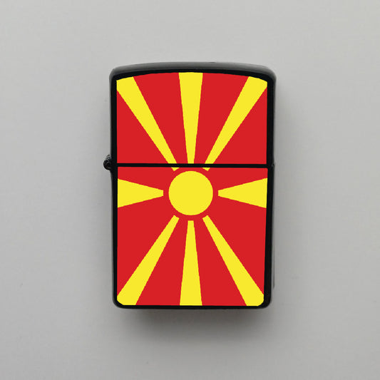 Kuzey Makedonya Bayrağı - Benzinli Siyah Çakmak - Hediyelik