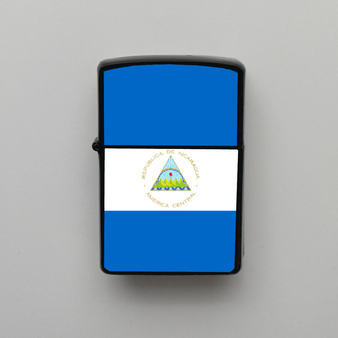 Nikaragua Bayrağı - Benzinli Siyah Çakmak - Hediyelik